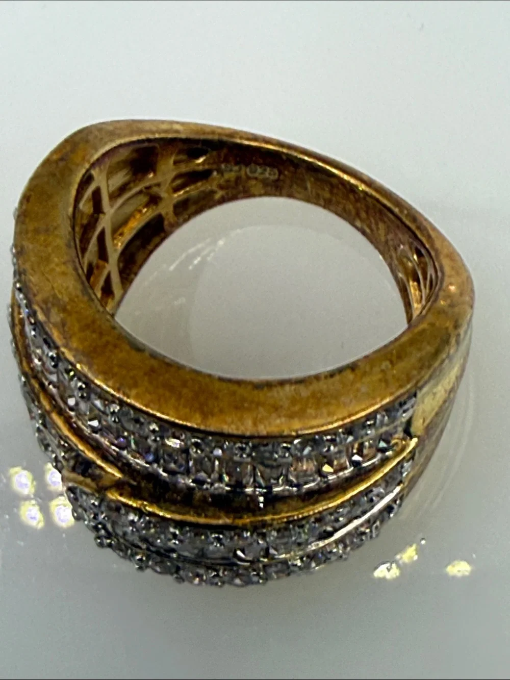 Stunning Multi row thick buckle Wide Silver 925 Band Ring Sparkling Clear Stones